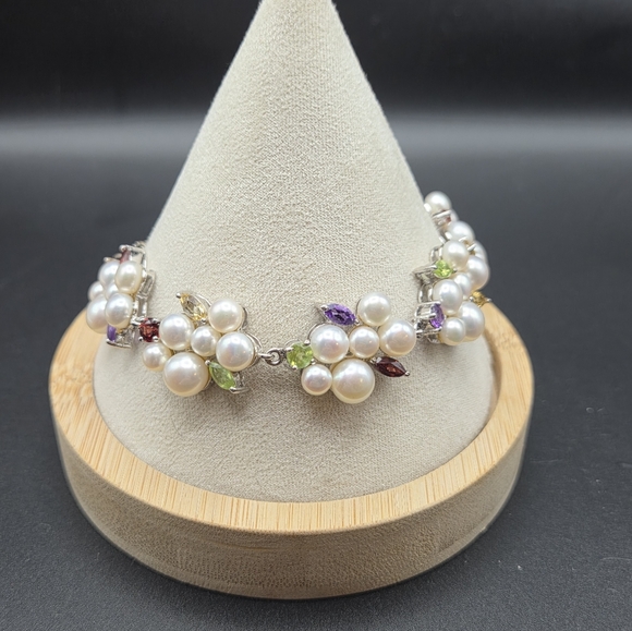 Ross Simons Pearl and Gemstone Bracelet. 7.5 Inch With 2 Inch Extender. - Picture 2 of 5